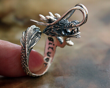 Handmade Vintage 3D Silver Lifelike Dragon Open Ring